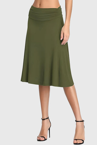 Ruched Waistband A-Line Midi Skirt