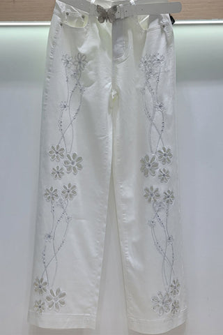Floral-Detail Straight Jeans