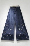 Metal Eyelet Wide-Leg Baggy Jeans