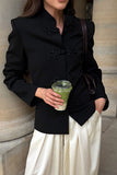 Frog Button Stand Collar Long Sleeve Blazer