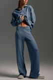 Knit Collared Top and Wide-Leg Pants Set