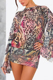 Animal Print Bell Sleeve Mini Casual Dress