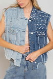 Pearl Studded Frayed Sleeveless Vest