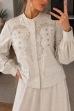 Embroidered Lace Mock Neck Puff Sleeve Jacket
