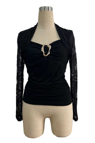 Lace Sleeve Ruched Sweetheart Top