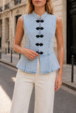 Frog Closure Peplum Vest Top