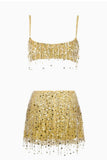 Sequin Sheer Mesh Crop Top and Mini Skirt Set