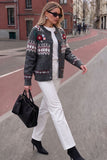 Floral Applique Fair Isle Knit Cardigan