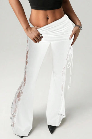 Sheer Lace Side Pleated Pants