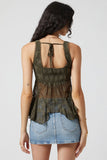 Sheer Floral Lace V-Neck Ruffle Tank