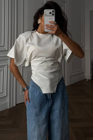 Crew Neck Corset Detail T-Shirt