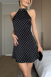 Polka Dot Mock Neck Sleeveless Mini Dress