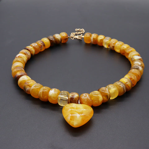 Heart-Pendant Beaded Necklace