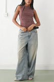 Striped Sleeveless Mock Neck Tank Top