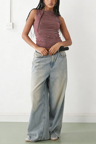 Striped Sleeveless Mock Neck Tank Top
