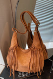Fringe Detail Suede Hobo Bag