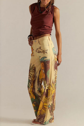 Graphic Print Straight Jeans