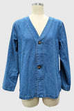 Button-Front V-Neck Denim Jacket
