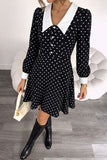 Polka Dot Contrast Collar Long Sleeve Mini Dress