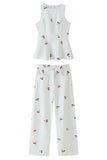 Print Sleeveless Peplum Top and Wide-Leg Pants Set