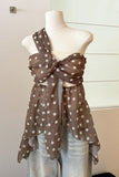 Polka Dot One-Shoulder Ruched Tank