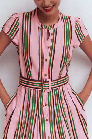 Belted Button-Front Midi Dress