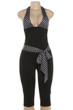 Striped Halter Tie-Waist Capri Jumpsuit
