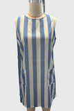 Pocketed Sleeveless Striped Mini Dress