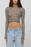 Sheer Polka Dot Mock Neck Crop Top