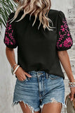 Patterned Puff-Sleeve Blouse
