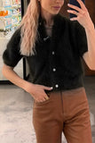 Mock Neck Short Sleeve Button Front Cardigan
