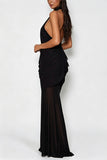 Ruched Halter Butterfly Maxi Casual Dress