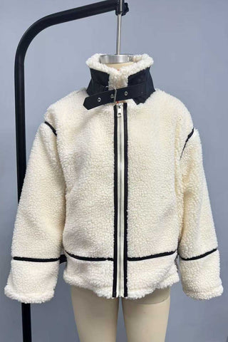 Contrast Trim Zip-Up Sherpa Jacket
