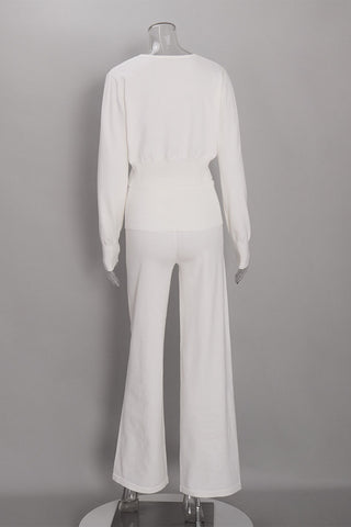 Ribbed Button-Front Crop Top and Pants Set