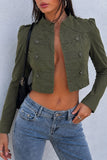 Collarless Crop Denim Jacket