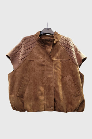 Knit Shoulder Suede Mock Neck Vest