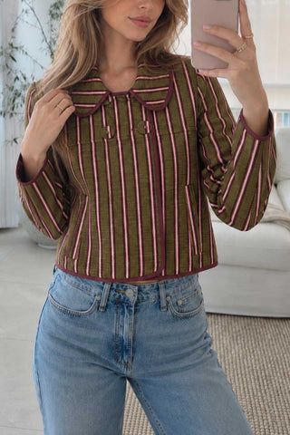 Striped Peter Pan Collar Toggle Jacket