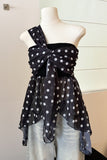 Polka Dot One-Shoulder Ruched Tank
