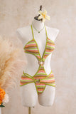 Striped Ring Cutout Halter Swimsuit