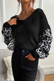 Leopard Sleeve Crew Neck Knit Sweater