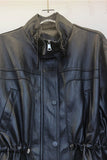 Drawstring Waist Faux Leather Jacket