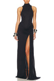 Mock Neck Sleeveless Ruched Maxi Casual Dress