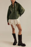 Long Sleeve Drawstring Zip Hoodie