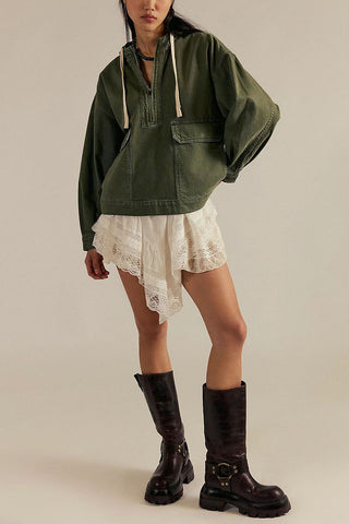Long Sleeve Drawstring Zip Hoodie