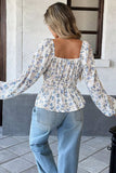 Floral Sweetheart Neck Smocked Blouse