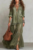 Boho Sheer Panel Maxi Shirt Dress