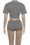 Striped Crew Neck Tie-Waist Short Set