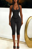 Polka Dot Halter Lace-Up Back Jumpsuit