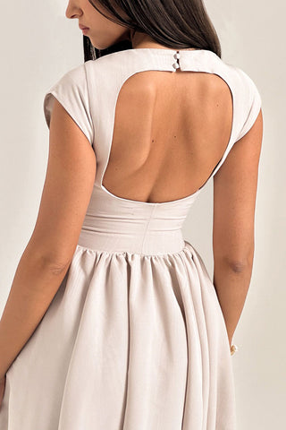 Boat Neck Cap Sleeve Fit and Flare Midi Dress