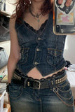 Button-Front Pocket Denim Vest